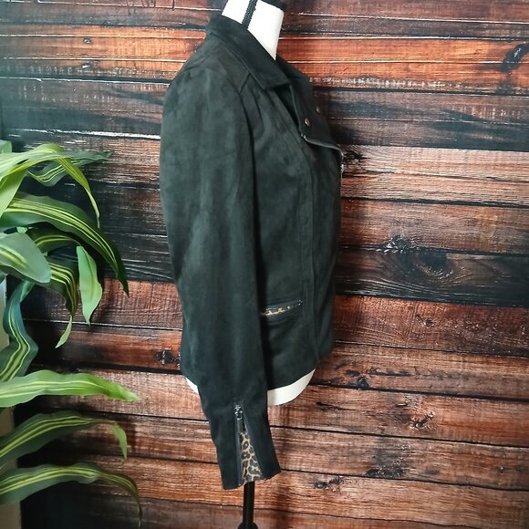 NWT Kut From The Kloth Moto Jacket S Jayden Faux Suede Black Leopard Lined - Picture 11 of 16